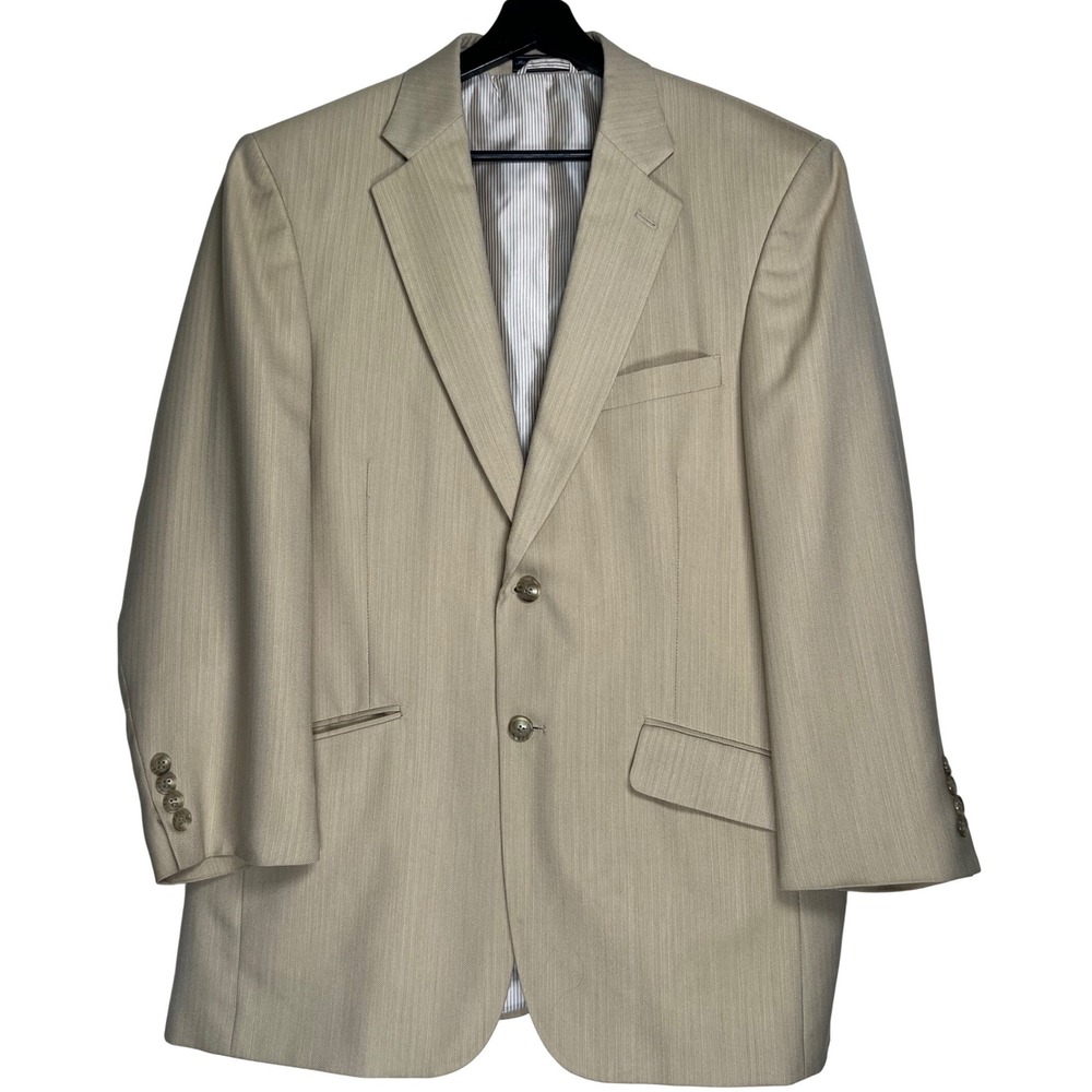 Saddlebred‎ Mens 40R Sport Coat Blazer Tan Beige Herringbone Two Button Regular